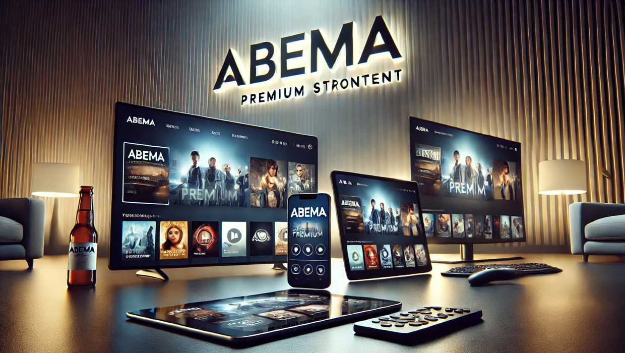 スマートフォン、タブレット、テレビにABEMAプレミアムのコンテンツが映し出されたイメージ。